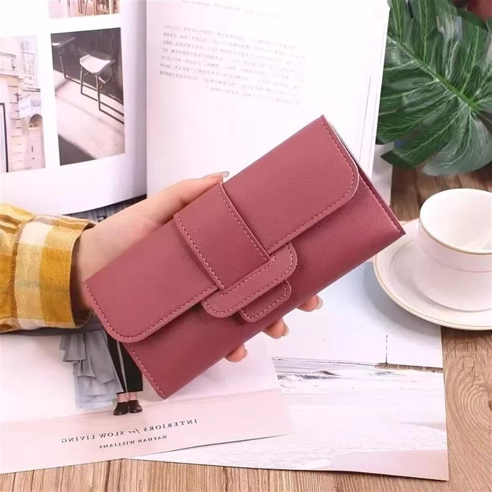 Koreanische Mode Dreifach faltbare Multifunktionale Damen Langgeldbörsen Clutch Einfarbig Texturiert Schlicht und Elegant