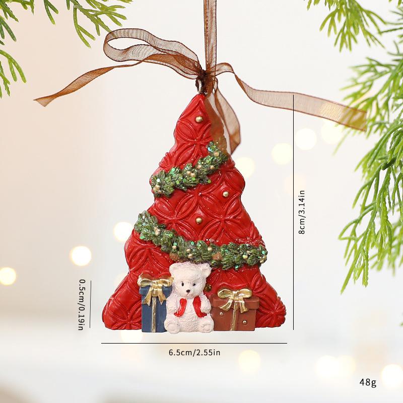 Vintage Christmas Ornaments Set, 3D Resine Bell & Tree Hanging Decor with Classic Design for Xmas Tree, Home, Gift