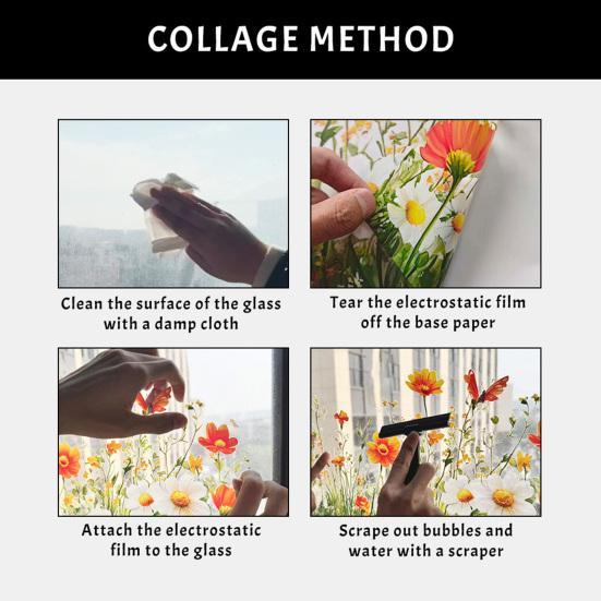 Glass Sticker Peel Stick Static Window Film Vibrant Color Spring Flowers Butterflies Pattern Window Decal Home Decor