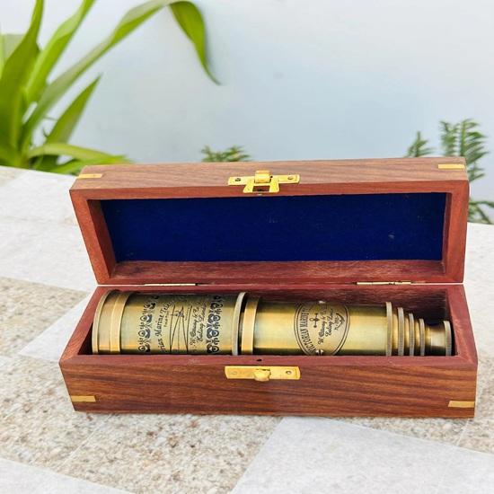 45.72 cm Brass Telescope, Working Engraved Telescope with Wood Box Pirates Spyglass, Fathers Day Gift, Gift For Husband, Son Gift, steampunk Gift
