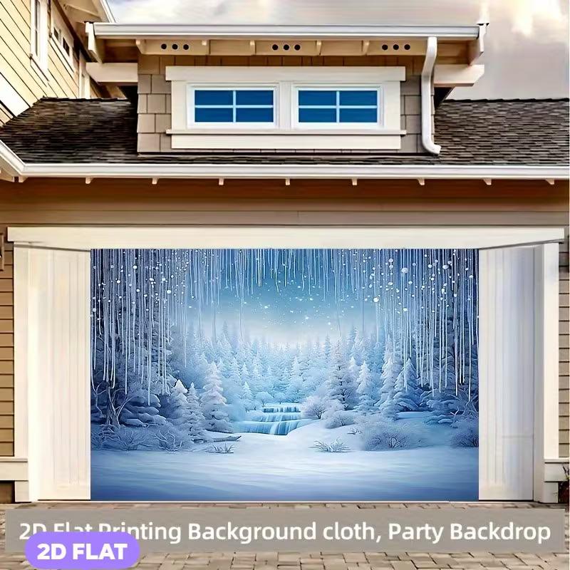 2D Holiday Photography Backdrop with Frozen Waterfall and Blue Tones