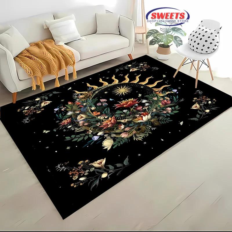 Luxury Sun Moon Floral Printed Carpet LivingRoom Bedroom Entrance Door Mat Sofa Large Rugs Birthday Christmas Thanksgiving Gifts