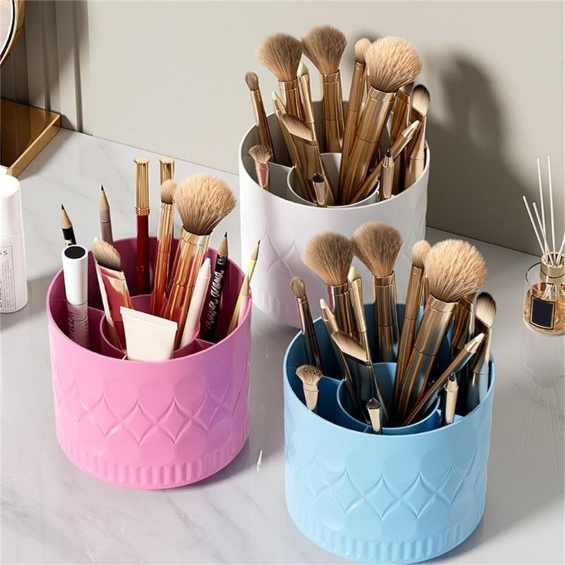 Drillless Cosmetic Brush Holder 360 Degree Rotating Spacious Makeup Organizers Cups For Desk Bathroom Countertop