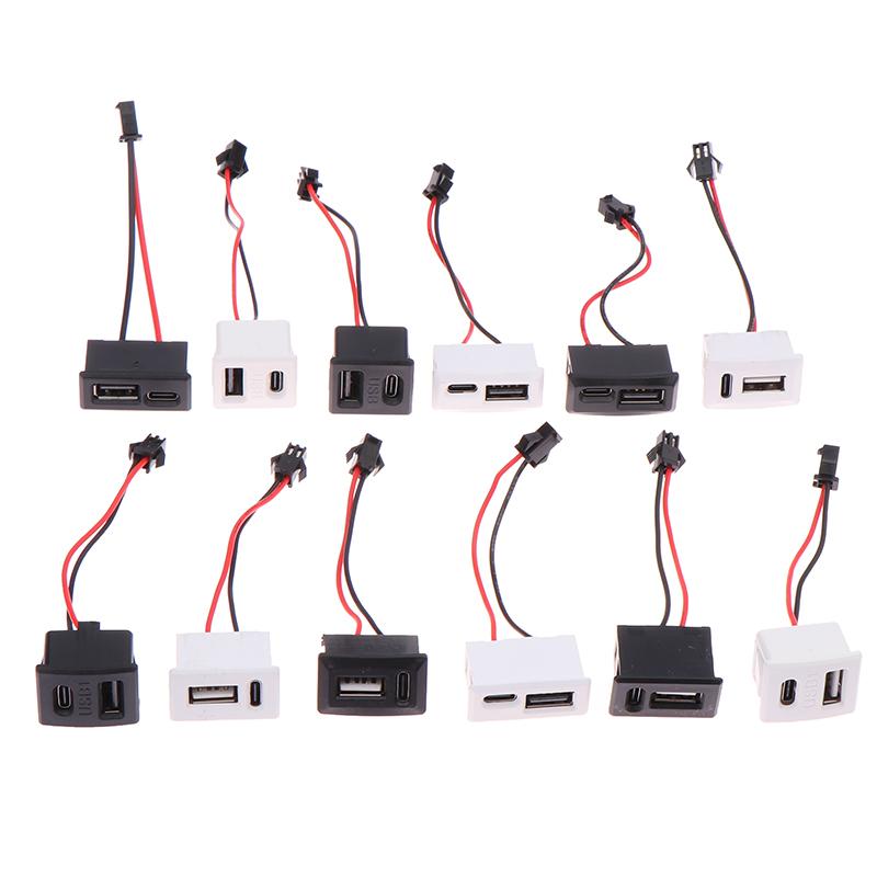1Pcs Double Layer White/Black USB Female Base Type-c Socket USB Lamp Charging Socket Power Socket 2P With Cable Connector