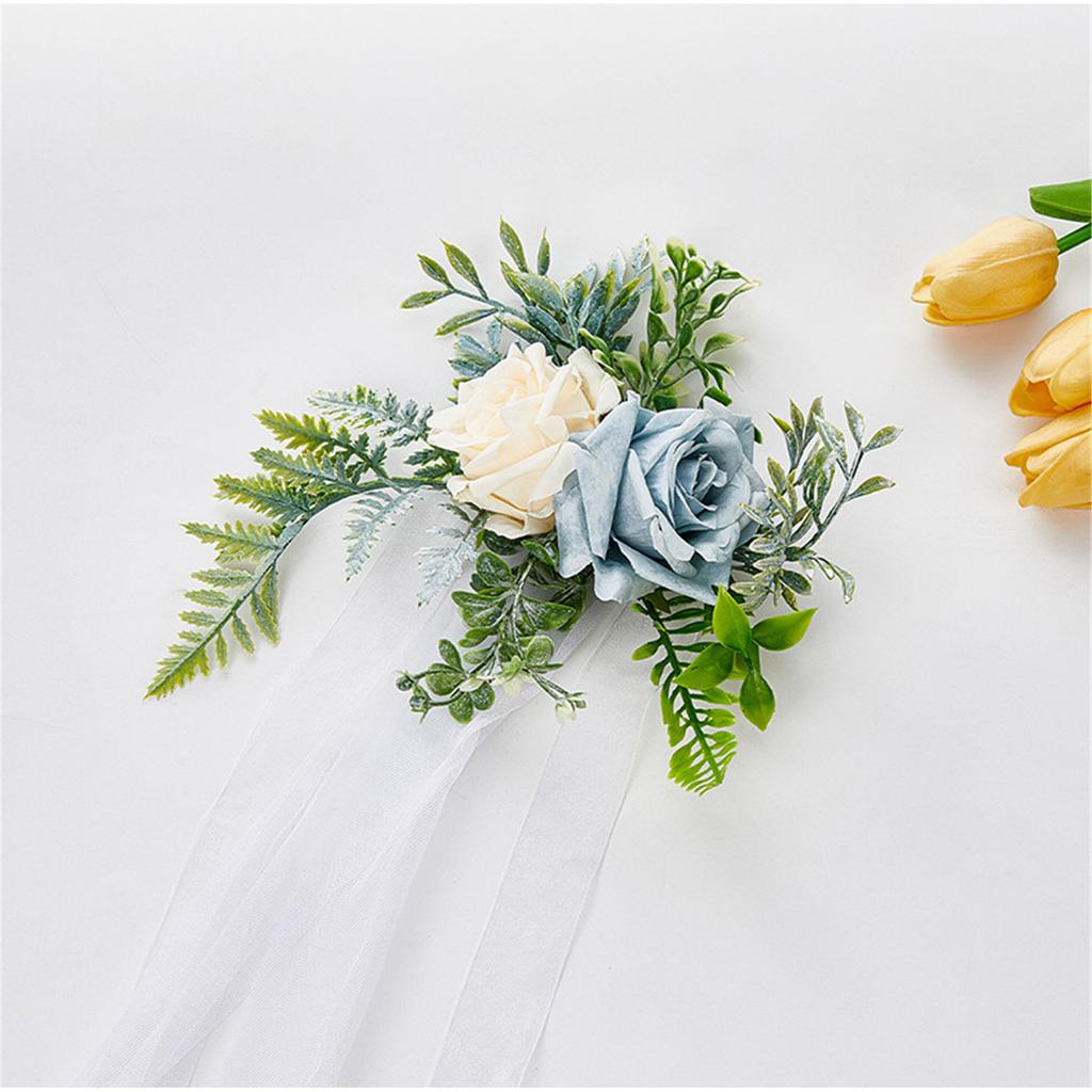 Wedding Aisle Decorations Chair Back Flower Decorations Artificial Flower with Long Ribbon for Ceremony Wedding Party