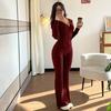 Yousheng Damen 2-teilige Trainingsanzüge Reißverschluss Kapuzenpullover und Schlaghosen Gerippte Strick-Outfits Sexy Bodycon Workout-Trainingsanzüge