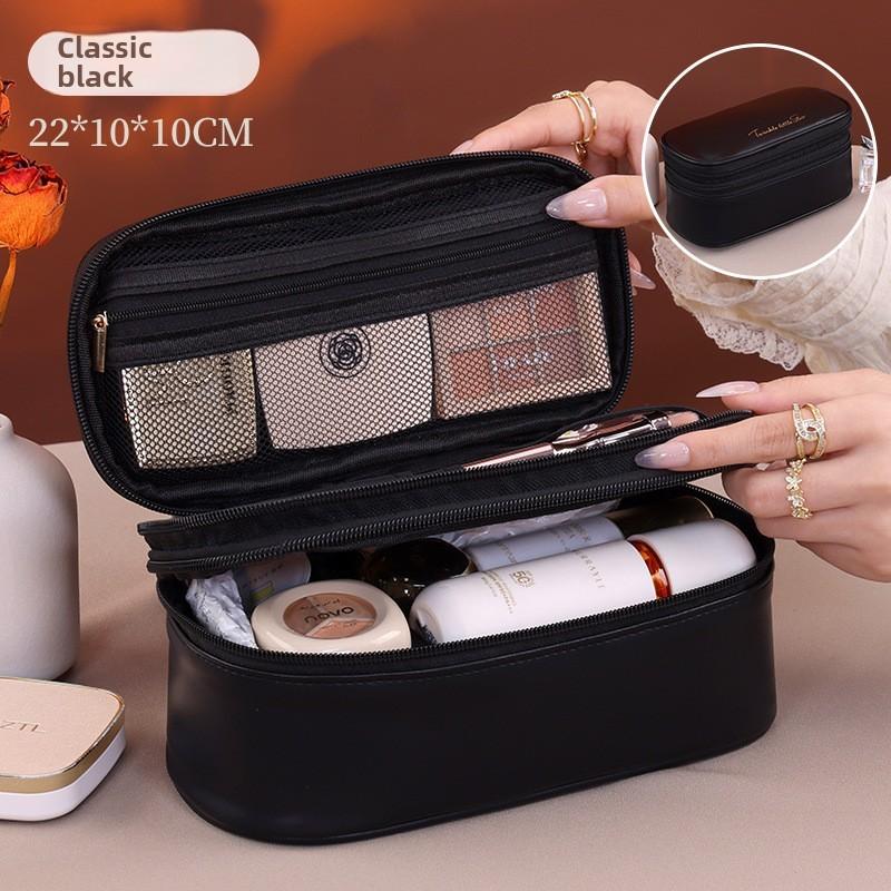 Pu Material Double Layer Makeup Bag With Waterproof Design For Travel And Daily Use