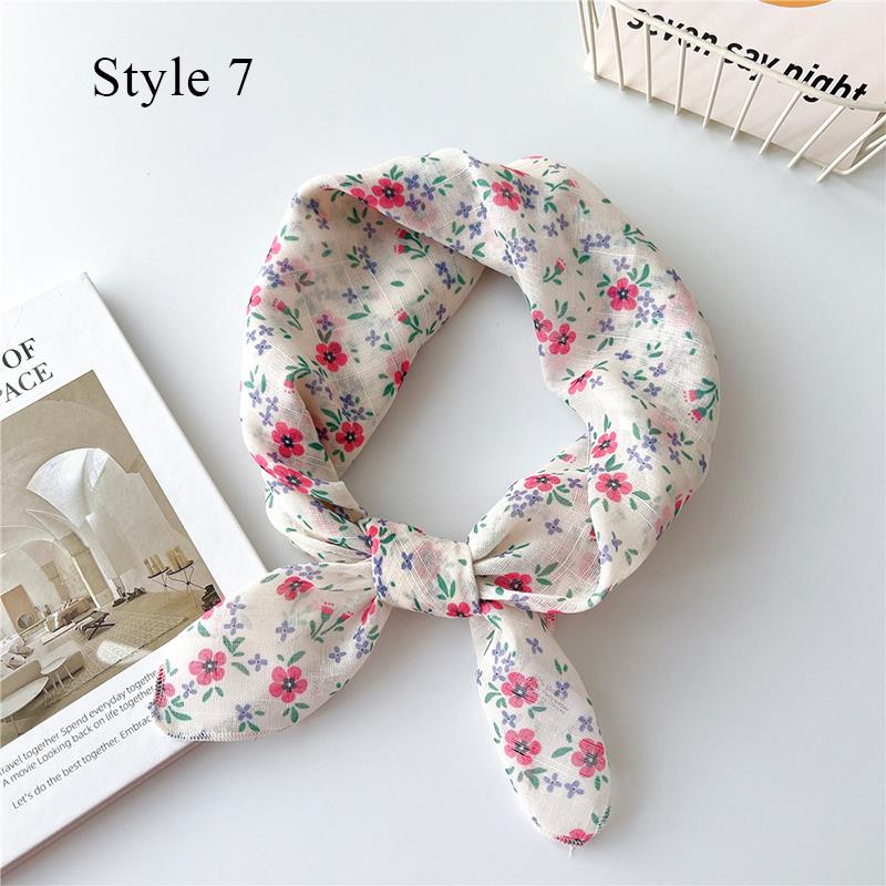Sunscreen Head Scarf Cotton Linen Square Scarf Women Floral Peach Neck Scarf Fashion Decorative Neckerchief Hairband 58*58cm