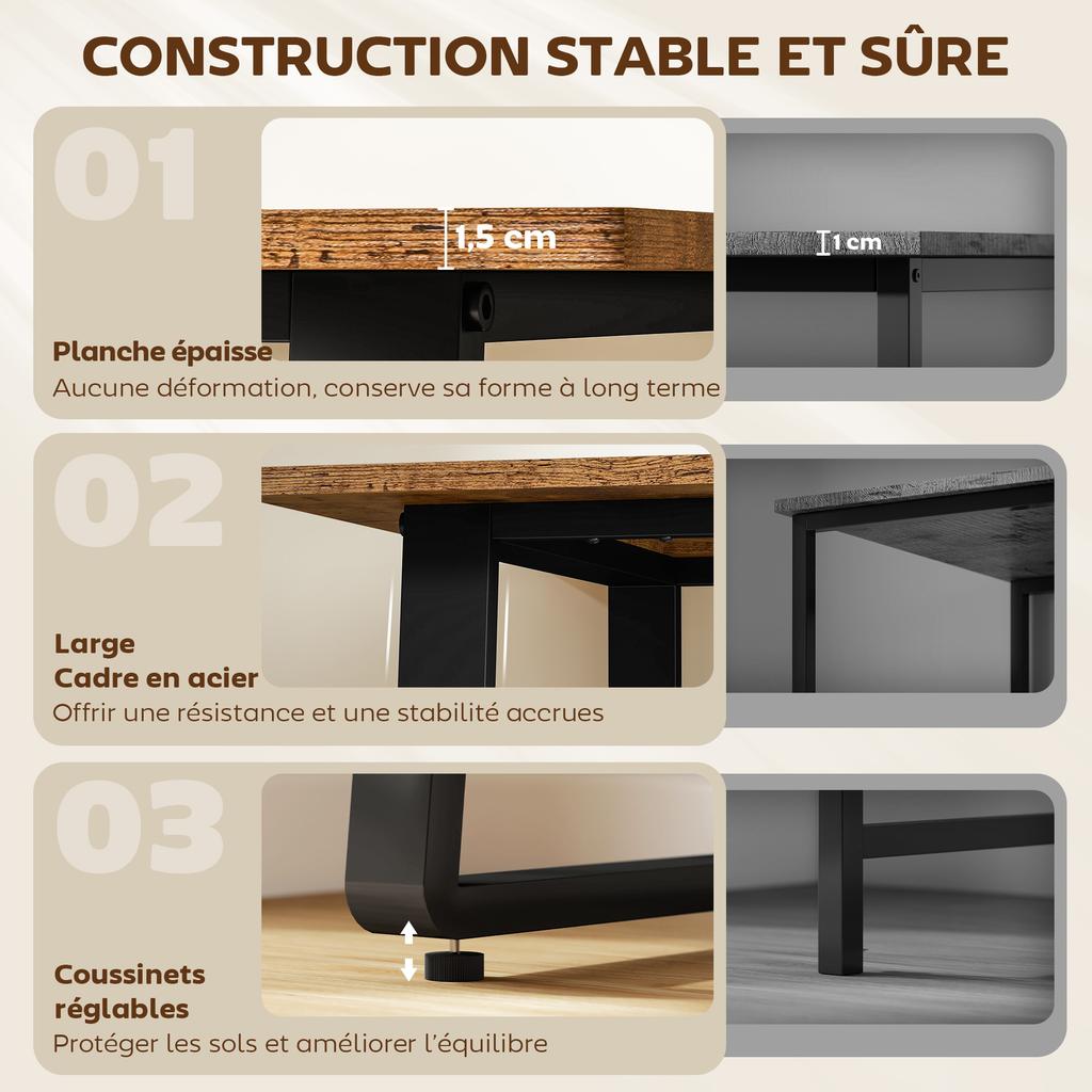 Computer Desk, 120 cm, Adjustable Legs, Rustic Brown