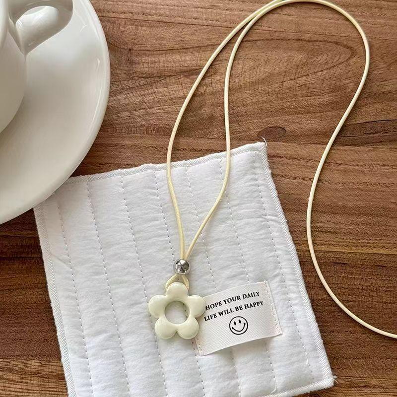 Dopamine Color Flower Long Rope Necklace Women Hollow Flower Pendant Necklace Adjustable Knot Sweater Chain Party Jewerly