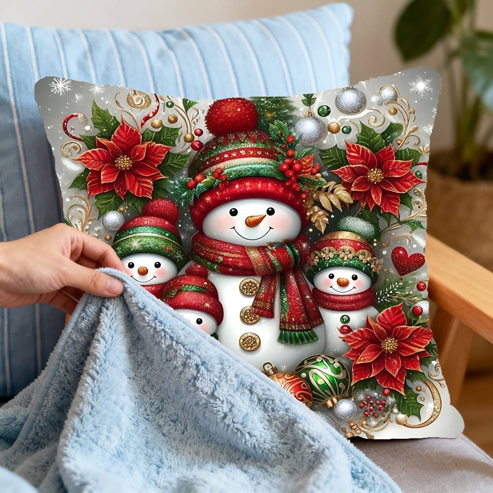 Christmas Snowman Pillow Case Cushion Cover Soft Cute Throw Pillow Case For Car Sofa Pillowcase Polyester With Zipper