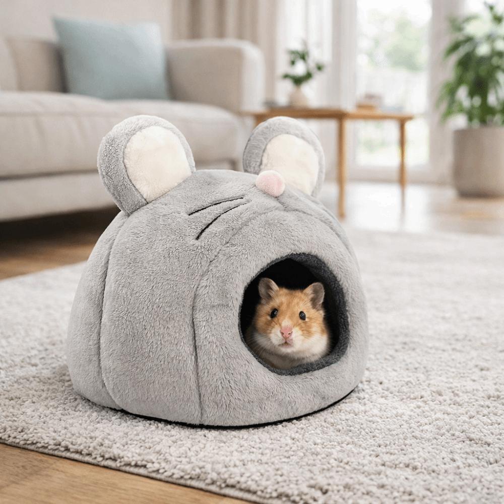 Comfortable Mouse Shaped Hamster Warm Nest Windproof Thicken Hedgehog Hideout Nest Cartoon Soft Hamster Hideaway Shelter Winter