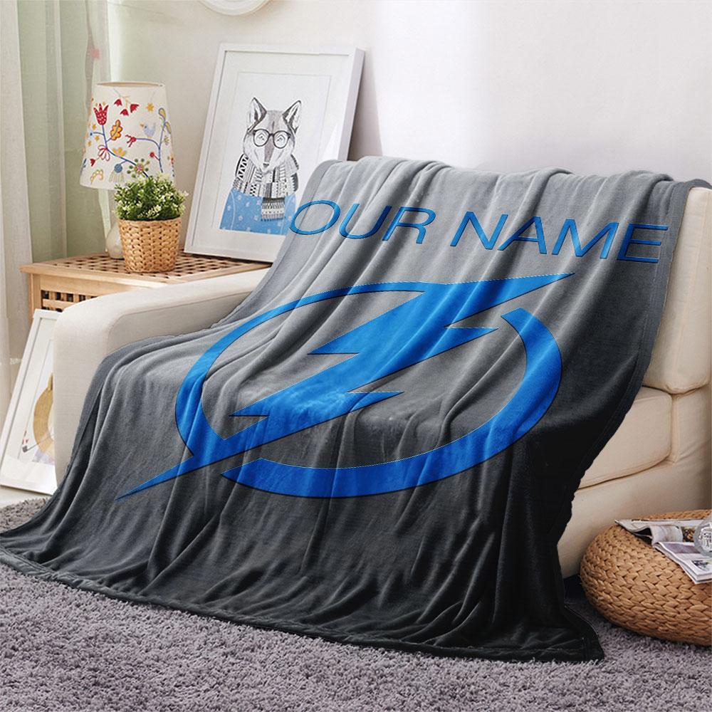 Custom Name,Tampa Bay Lightning Printed Flannel Blanket, soft throw for bedroom sofa, washable, Christmas present, great gift.
