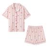 Women's short-sleeved pure cotton pajamas summer new cartoon cute loungewear can be worn outside women's striped shorts set