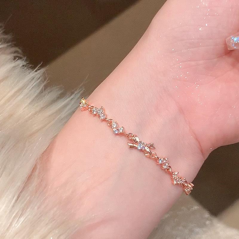 S925 Sterling Silver Zirconia Heart Bow Bracelet - Elegant, Versatile Jewelry for Women 925 Silver розового золота