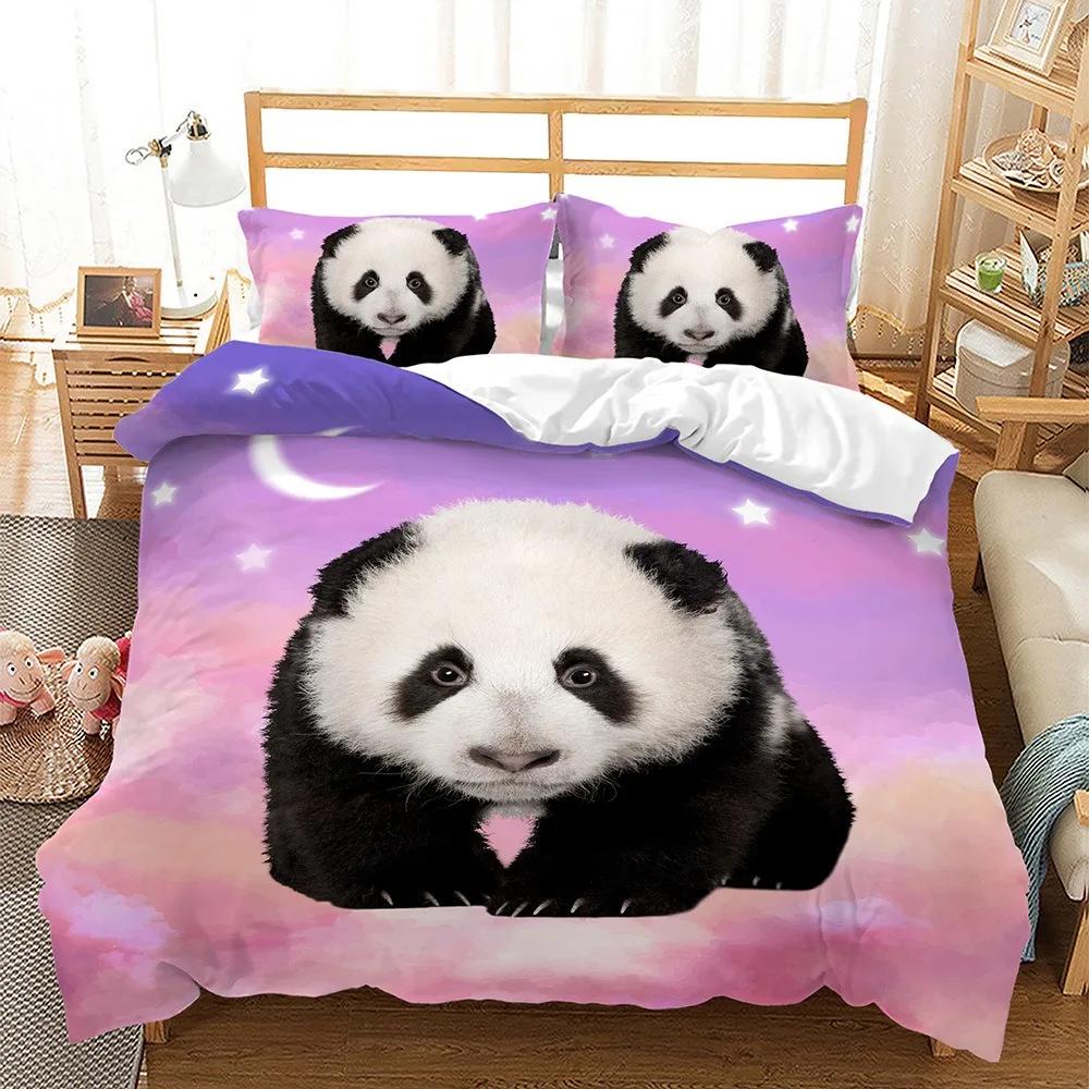 Housse de couette et taies d'oreiller Panda 3D, Ensemble de literie simple/double, Décoration de chambre mignonne, Cadeau pour garçons et filles 135x200cm