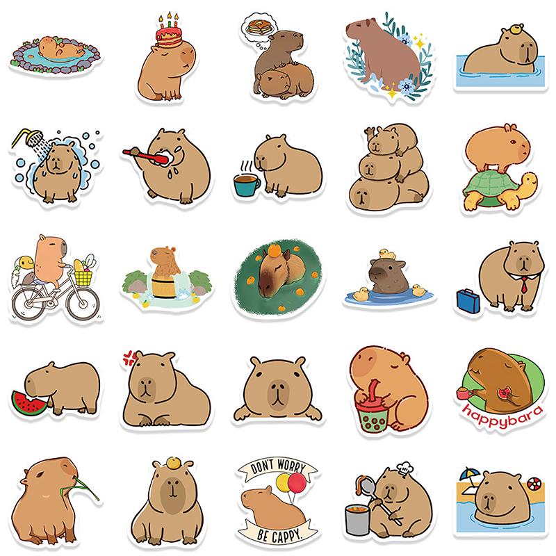 Lot de 50 autocollants mignons en forme d'animaux de dessin animé Capybara, cadeau pour enfants, pour ordinateur portable, bagages, téléphone, ordinateur portable, étanche, graffiti, vélo