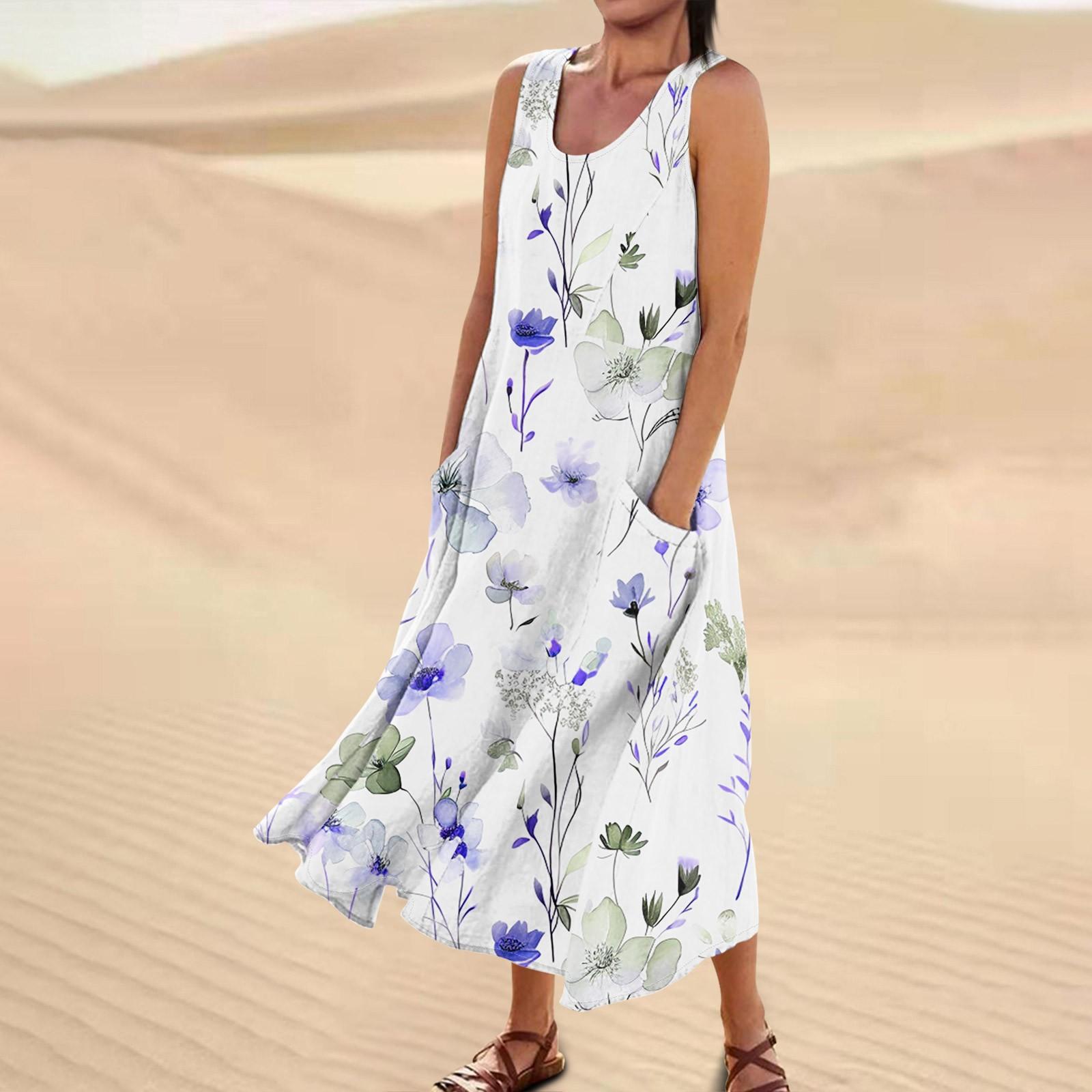 

Платье для женщин, весна-лето в стиле бохо, повседневное модное платье без рукавов для праздника, большой размер XL фиолетовый