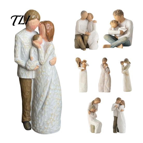Gift for Valentine Day Wooden Texture Resin Figurine, Hand Carved Mother & Child/Family/Couple/Dog Owner Decorative Statue Office Statue,