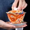 Enamel Court Style Engraved Gaiwan - Hand-Painted Ceramic Tea Cup Set