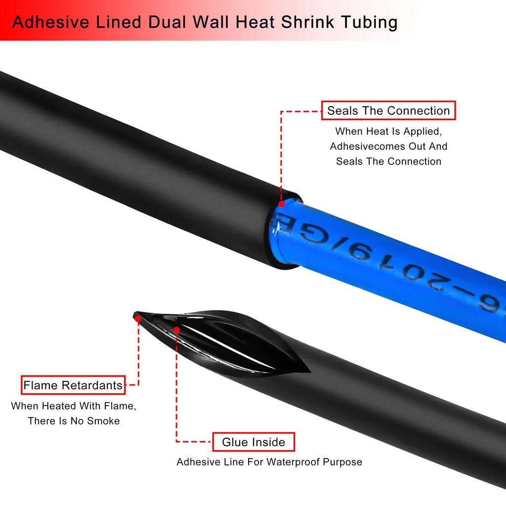Dual Wall Thermoretractile Heat Shrink Tube with Glue Electrical Insulation Tubing 4/6/8/12/16/20mm for Cable Protection