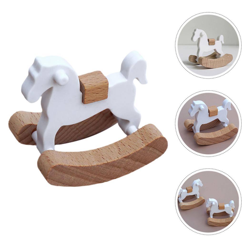 Safe Wood Miniature Rocking Horse Nursery Room Rocking Chair For Doll House Bedroom Scene Realistic Furniture Decors