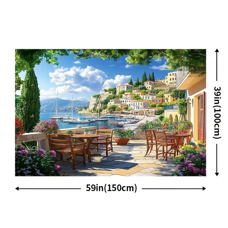 2D Mediterranean Seaside Backdrop for Summer Vacation Photoshoot