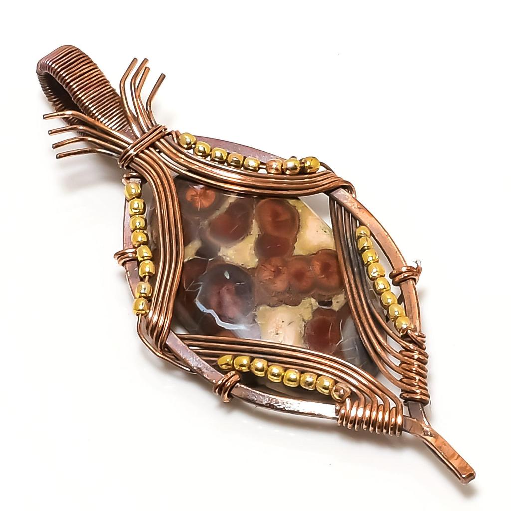 Peanut Obsidian 999 Copper Wire Wrapped Pendant, Handmade Gemstone Jewelry Pendant Gift For Birthday