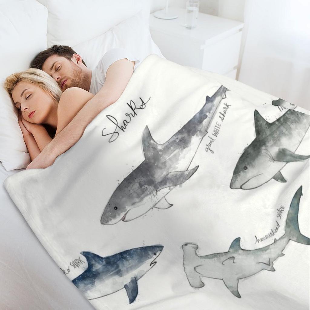 Sharks - Landscape Format Throw Blanket Multi Purpose Soft Warm Blanket for Home Travel