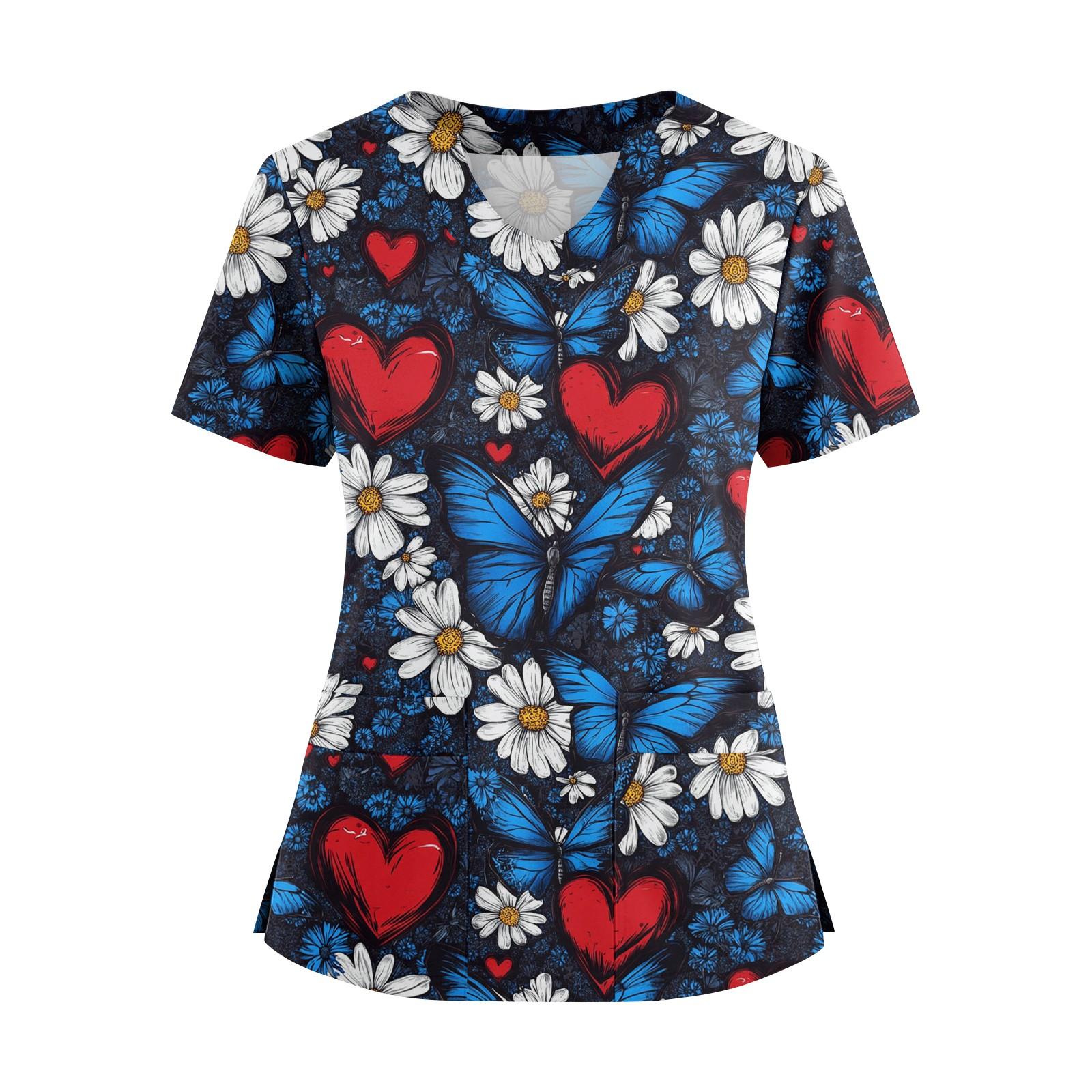 

Женская рубашка с цветочным принтом, V-образным вырезом, свободного кроя, с короткими рукавами M