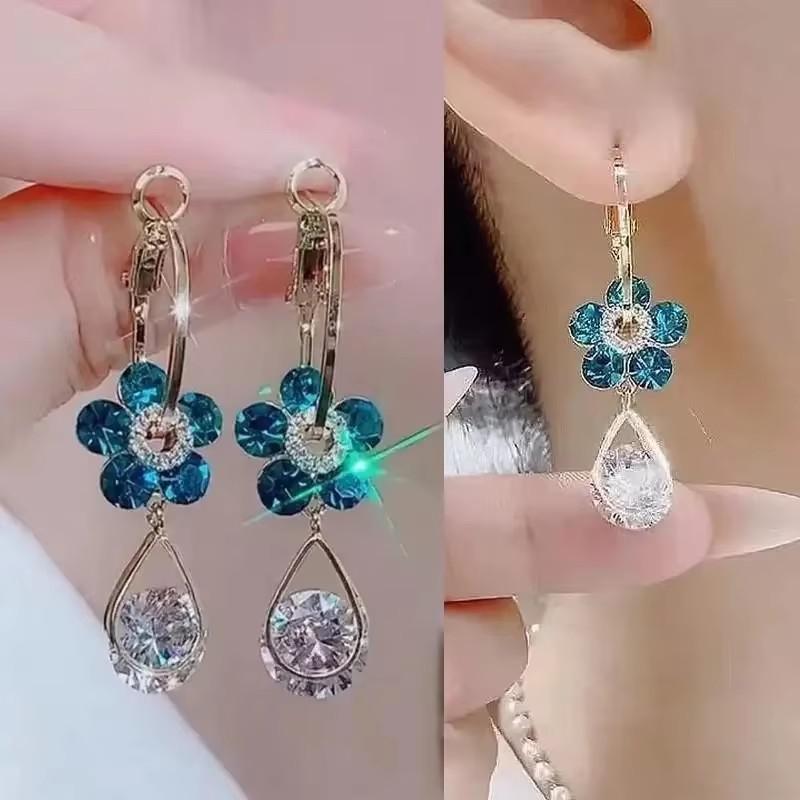 925 Silver Needle Green Red Butterfly Long Tassel Earrings For Women Jewelry Trending Korean Fashion Crystal Drop Earrings