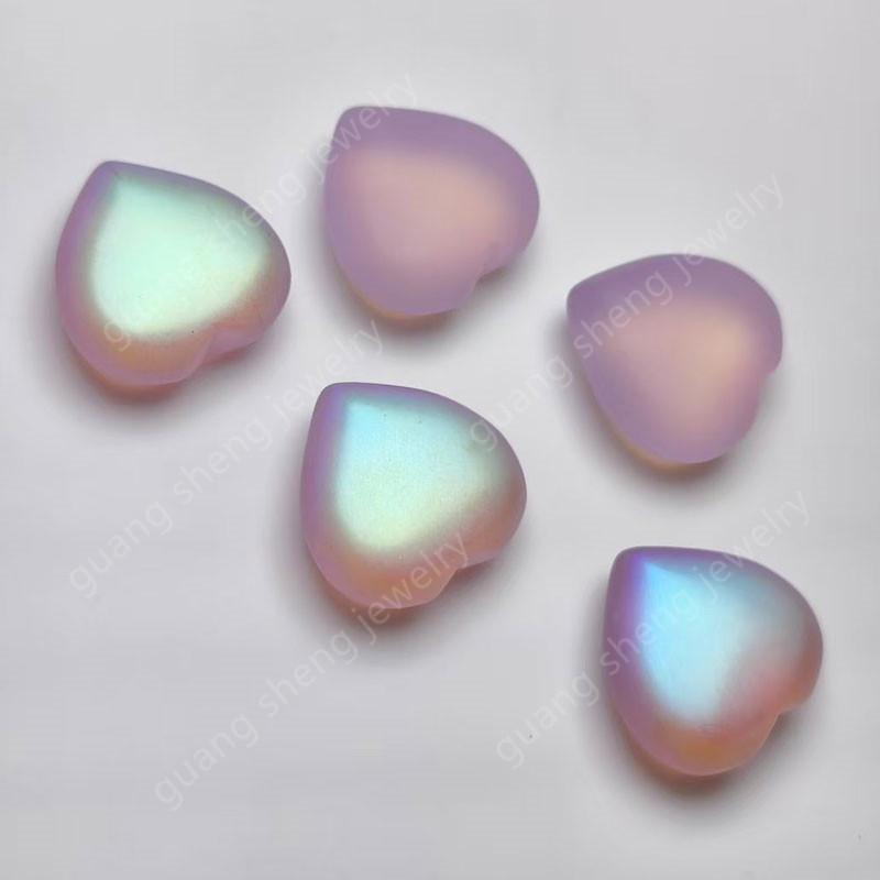 In-Stock Heart-Shaped Moonstone Color Glass Gemstone for Jewelry Accessories
