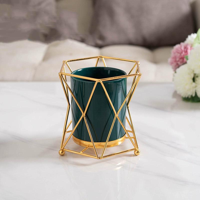WTEMPO Ceramic Vases with Iron Stands Cylindrical Vases for Living Room Dining Table Decor Vases for TV Cabinet and Coffee Table Decor Vase Ornaments