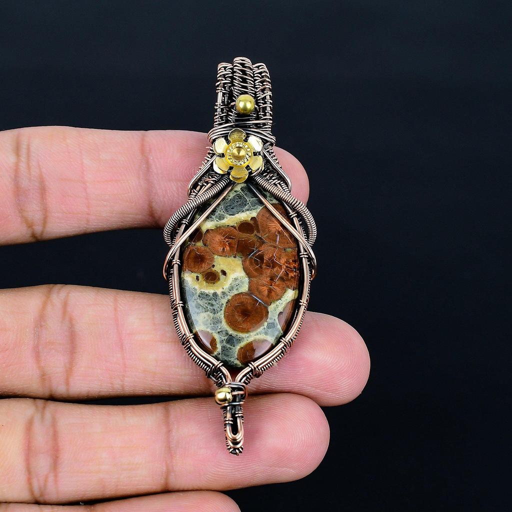 Peanut Obsidian 999 Copper Wire Wrapped Pendant, Handmade Gemstone Jewelry Pendant Gift For Birthday