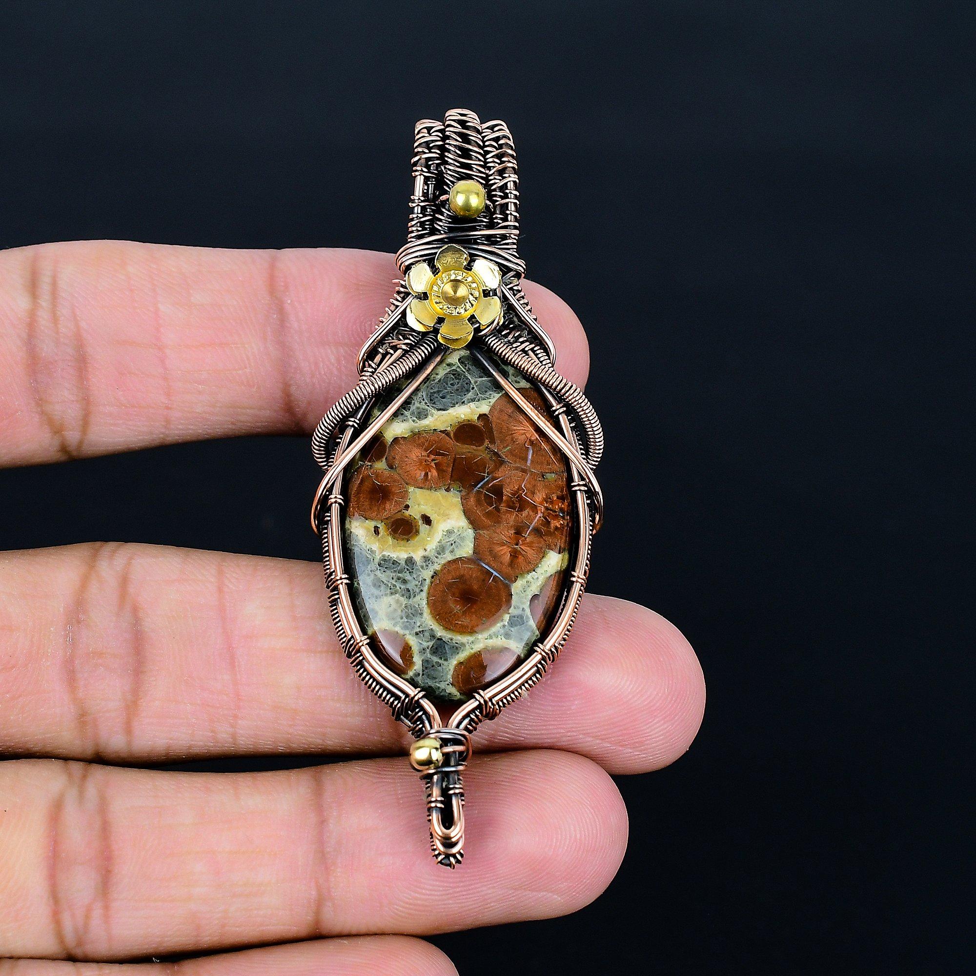 

Peanut Obsidian 999 Copper Wire Wrapped Pendant, Handmade Gemstone Jewelry Pendant Gift For Birthday 2.55 Inches