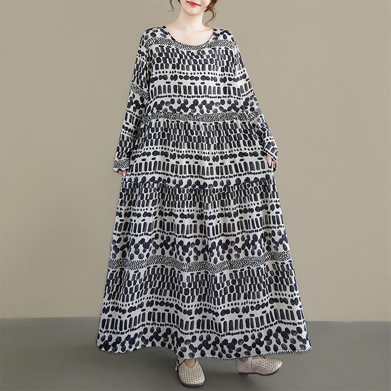 DIMANAF New 2026 Women Plus Size Spring Summer Beach Long Dress Lady Loose Oversize Maxi Floral Print Black Dresses