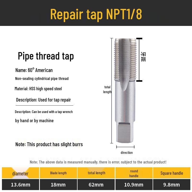 55° Imperial Non-Sealing Cylindrical Pipe Thread Tap/Thread Mill Drilling Bit, 60° US Sizes 2, 3, 4.