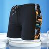 Inner Drawstring Mid-rise Swimming Trunks with Lining Streamlined Design Elastic Waistband Men Shark Print Stitching Swim Shorts Beachwear