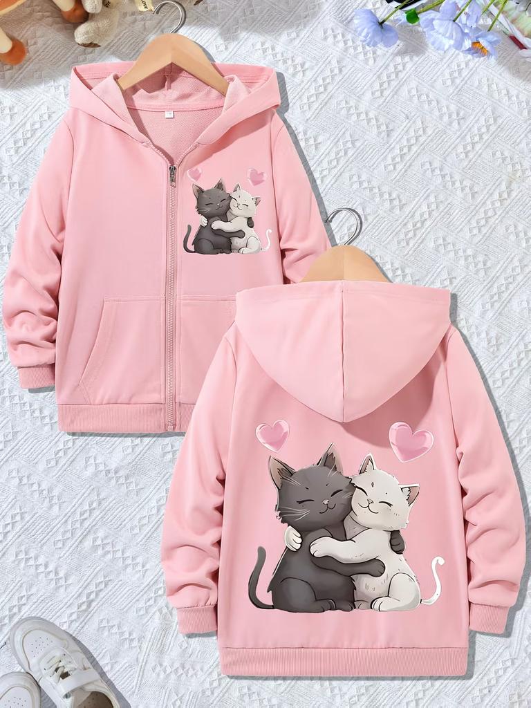Kawaii Lovely Cat Hoodie Cute Cat Jacket for Boys Girls Zipper Winter Autumn Trendy Cartoon Sweatshirts Zip Up Kids Hoodies