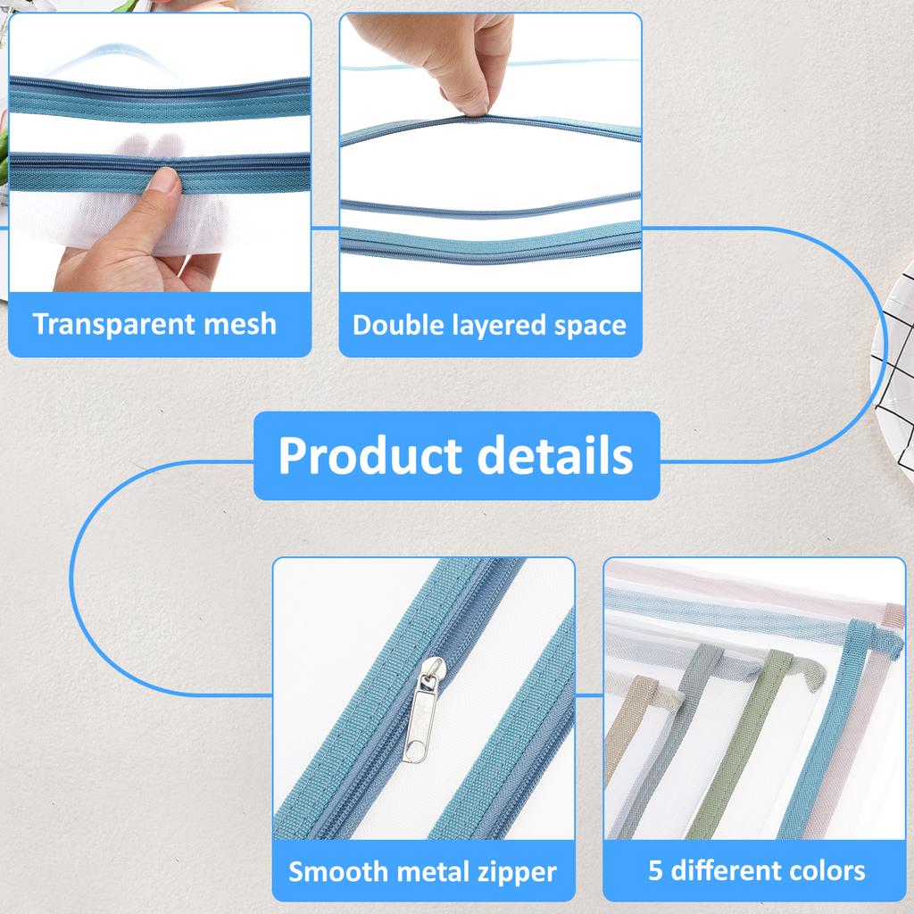 10 Pcs Mesh Zipper Pouch Bag with Handle Double Layer Mesh Zipper Pouch Breathable A4 Zip Bag for Toy Storage and Organization