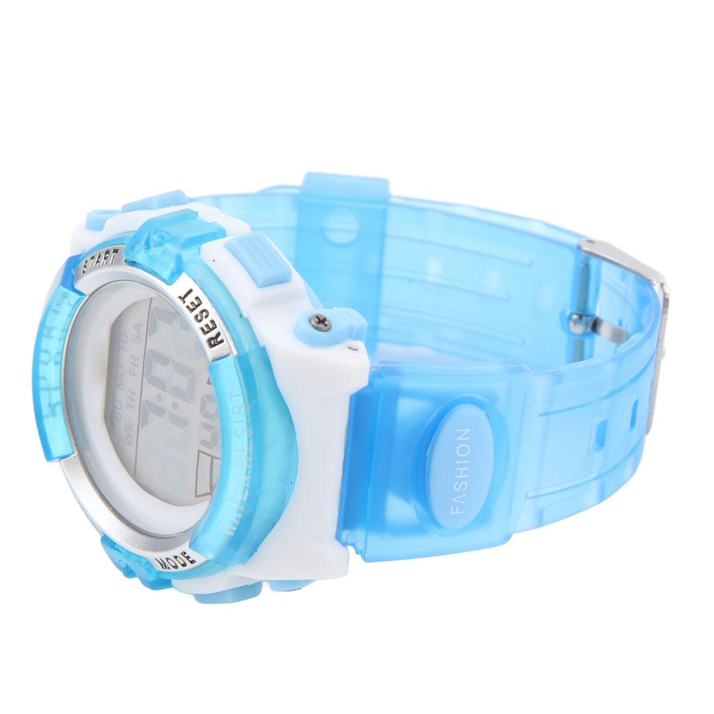 Digital Chronograph Watch Girls Student Electric Waterproof PU Strap for Swimming Sports with Colorful Night Light Alarm