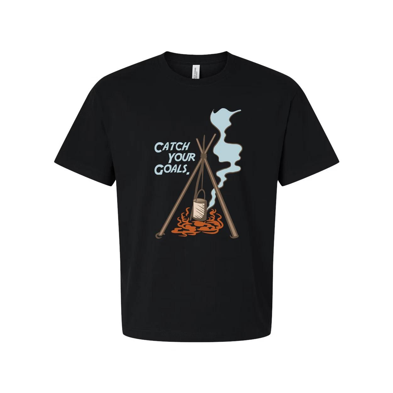 

Unisex Outdoor Camping T Shirt With Tripod Campfire And Steam Illustration Graph S