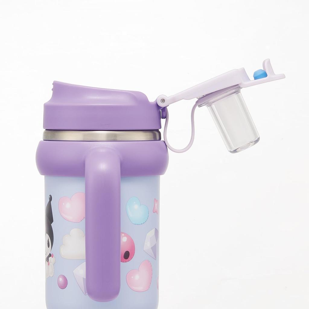 Brčko na pití pro bruslaře s přímým brčkem Sanrio Puffy Balloon Tumbler, 830 ml, Izolovaný, Studený/Horký, Rukojeť, 2-cestný, Na pití, Kuromi, Design, STSTB9-A