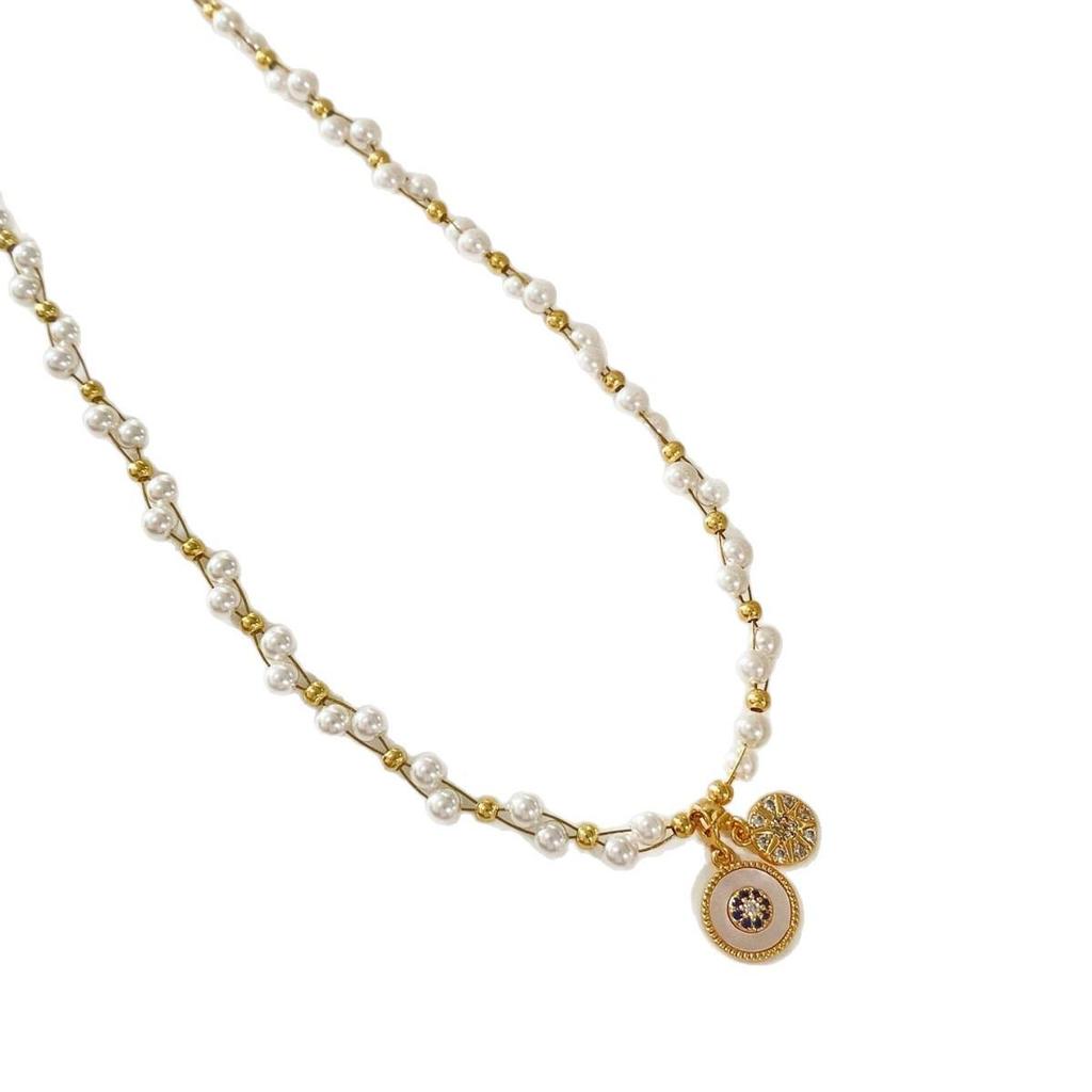 French Shell Pearl & Cubic Zirconia Pendant Necklace - Elegant Light Luxury Clavicle Chain