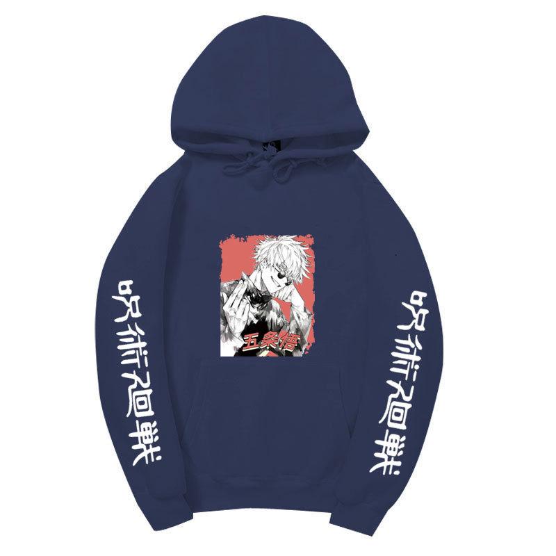 Jujutsu Kaisen Satoru Gojo Hoodie Unisex Fleece Sweatshirt Red Background Manga Portrait Kanji Sleeve Autumn Winter Pullover