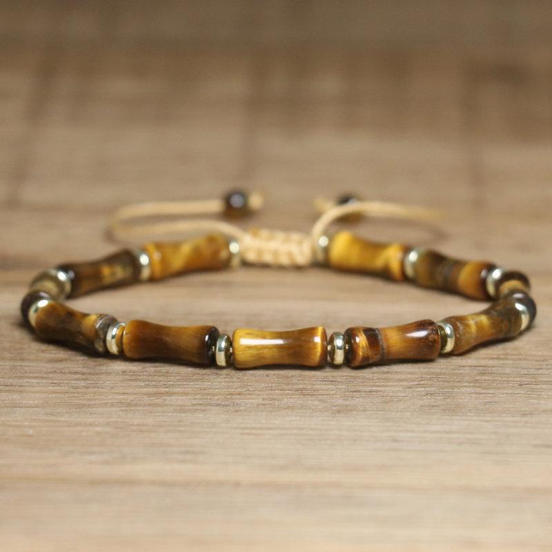 

Lapis Lazuli Blue Imperial Jasper Bamboo Bracelet – Gold Accent Adjustable Boho Jewelry, Wisdom Protection Gift for Women