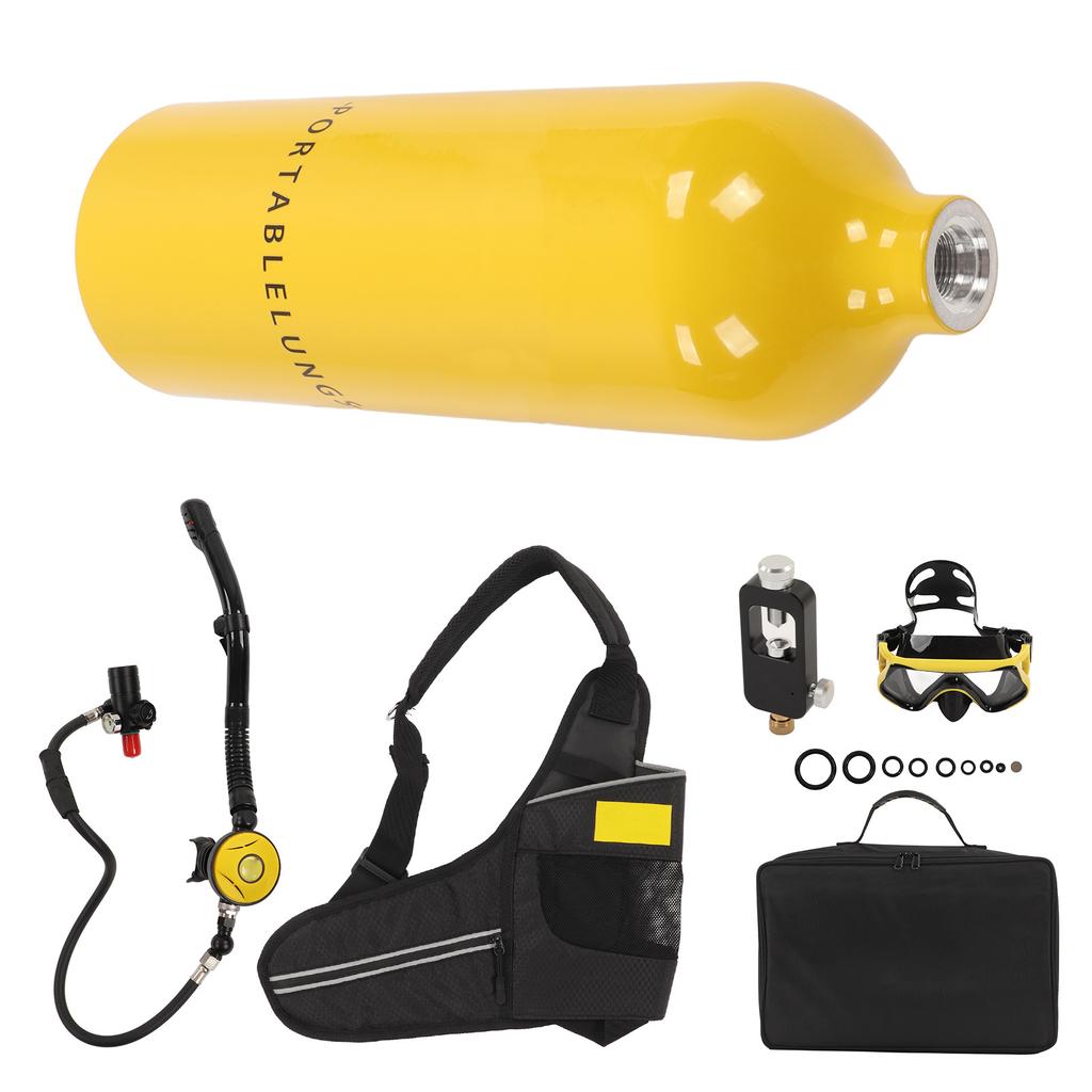 DIDEEP 1L Mini Scuba Diving Tank Pressure Relief Valve Kit with Diving Goggles Strap Bag Refill Adapter
