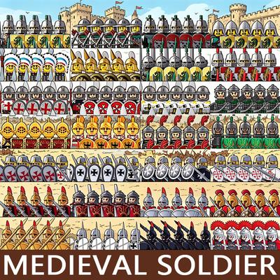 Medieval Military Roman Soldier Figures Building Blocks Castle Knight Crusaders Commander Warrior Bricks Toys Gifts