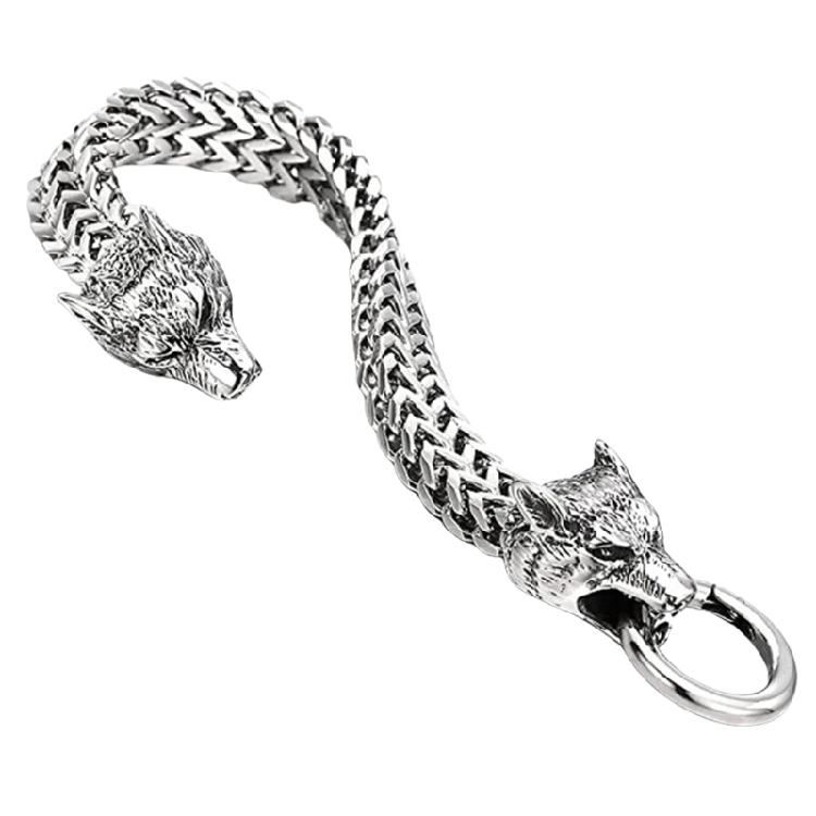 Men's Stainless Steel Bracelet with Wolf Head Designs Adjustable Wristband Accessory for Fashion Forward Individuals