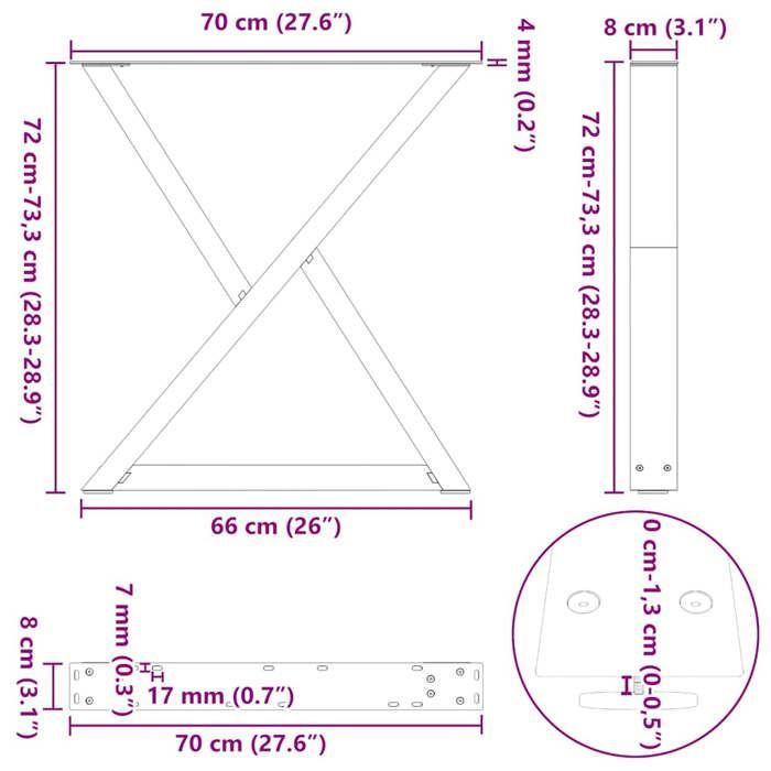 VidaXL Dining Table Legs 2 Pcs White 70 X (72-73,3) Cm Steel 4012725